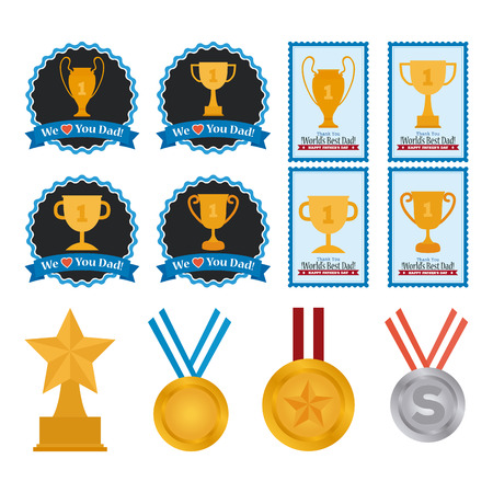 Set of different trophies on stickers for father's day celebrationsのイラスト素材