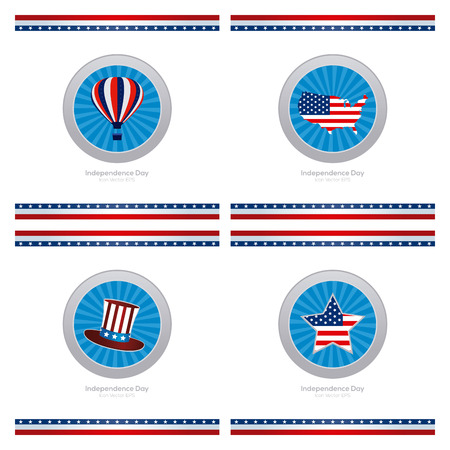 Set of illustrations with banners and different icons for independence day celebrationsのイラスト素材