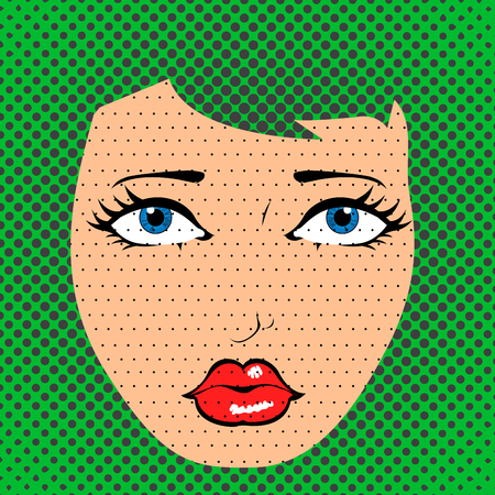 Comic pop art woman's face, Vector illustrationのイラスト素材