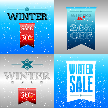 Set of winter sale banners on different backgrounds, Vector illustrationのイラスト素材