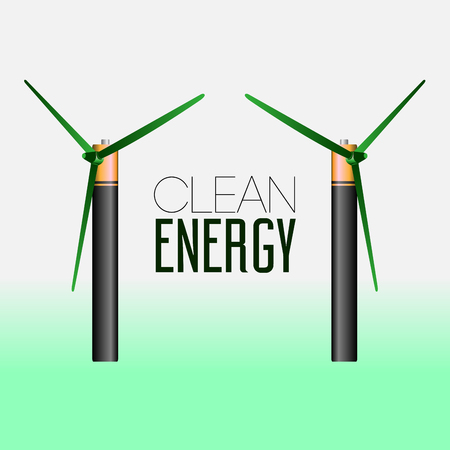 Pair of windmills, Clean energy vector illustrationのイラスト素材