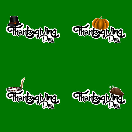 Set of text with different elements, Thanksgiving vector illustrationのイラスト素材
