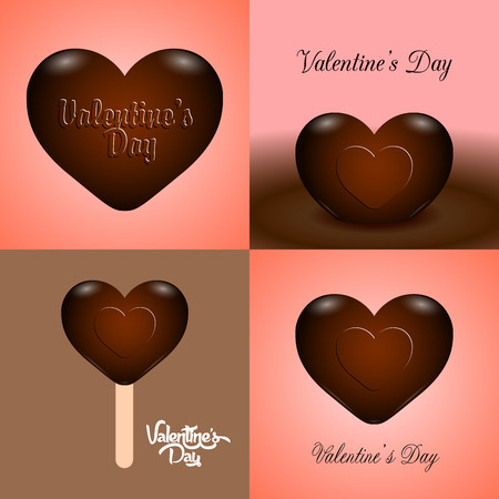 Set of different chocolate heart shapes, Valentine day vector illustrationのイラスト素材