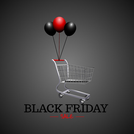 Isolated shopping cart with balloons, Black friday vector illustrationのイラスト素材