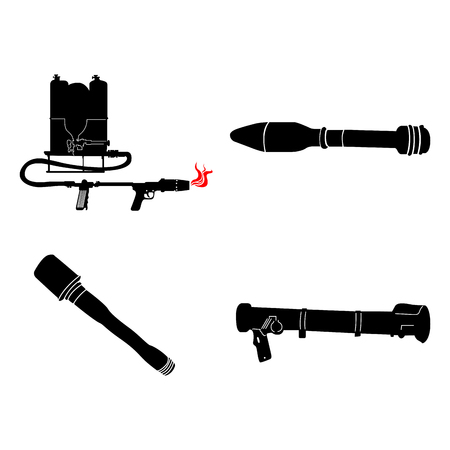 Set of silhouettes of different weapons, Vector illustrationのイラスト素材