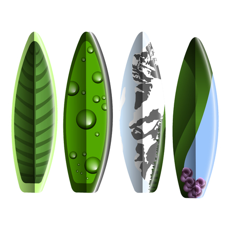 Set of Surfboards on white background, Vector illustrationのイラスト素材