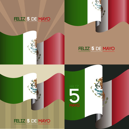 Set of backgrounds with the mexican flag, Cinco de mayo vector illustrationのイラスト素材