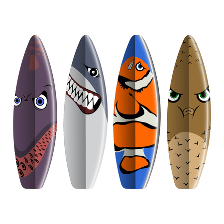 Set of Surfboards on white background, Vector illustrationのイラスト素材