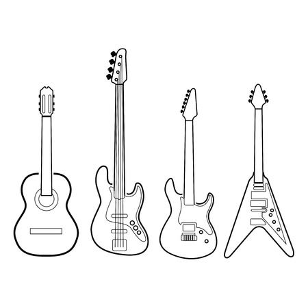 Set of outlines of different musical instruments, illustrationのイラスト素材