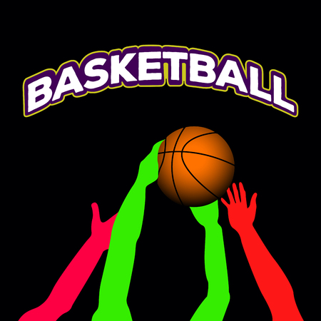 Basketball ball and two silhouettes of player hands, Vector illustrationのイラスト素材