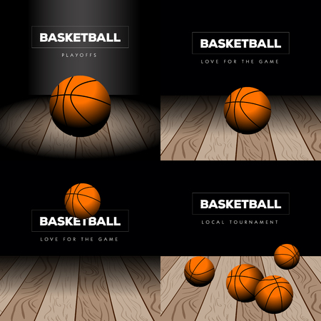 Set of basketball balls on different illustrations, Vectorのイラスト素材