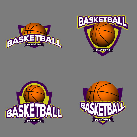 Set of basketball emblems on a colored background, Vector illustrationのイラスト素材