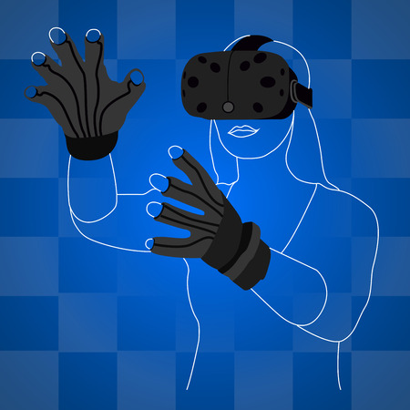 Isolated outline of a woman with virtual reality gadgets, Vector illustrationのイラスト素材