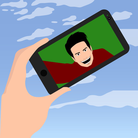 Isolated cellphone with a selfie, Vector illustrationのイラスト素材