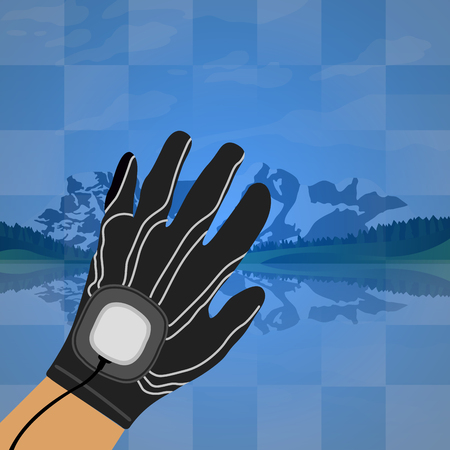 Isolated hand with a virtual reality gadget on a scenario, Vector illustrationのイラスト素材