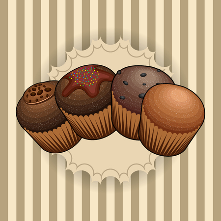 Set of bakery muffins on a vintage background, Vector illustrationのイラスト素材