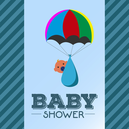 Blue baby shower invitational card, Vector illustrationのイラスト素材