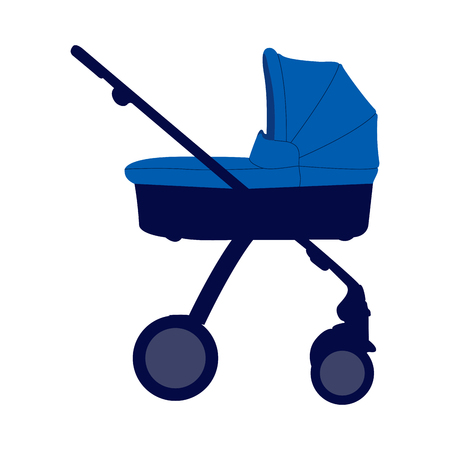 Isolated blue stroller on a white background, Vector illustrationのイラスト素材