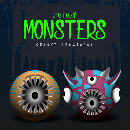 Set of monsters on colored backgrounds, Vector illustrationのイラスト素材