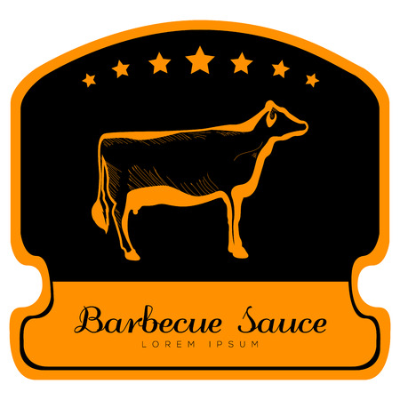 Isolated barbecue label with a cow animal, illustrationのイラスト素材