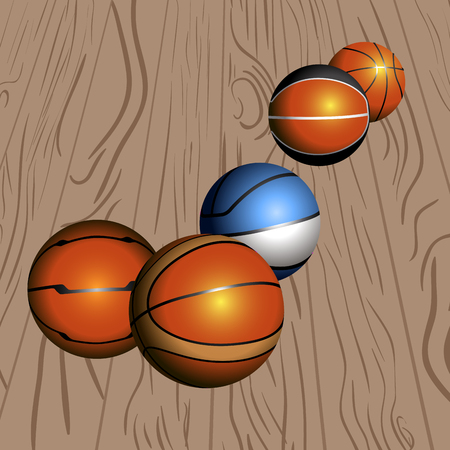 Set of basketball balls on a wooden background, illustrationのイラスト素材