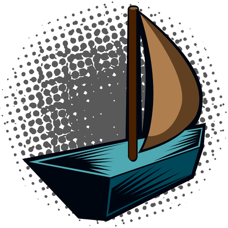 Isolated comic sailboat on a white background, vector illustrationのイラスト素材