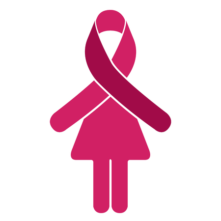 Isolated pink women icon with a ribbon, Breast cancer campaign, Vector illustrationのイラスト素材