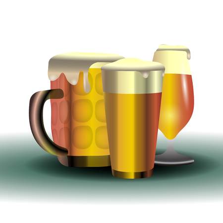 Isolated set of beer glasses on a white background, vector illustrationのイラスト素材