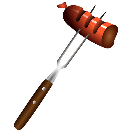 Isolated sausage on a fork, vector illustrationのイラスト素材