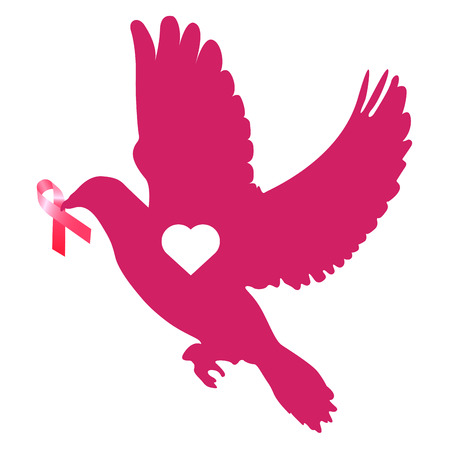 Silhouette of a bird with a ribbon, Breast cancer campaign, Vector illustrationのイラスト素材