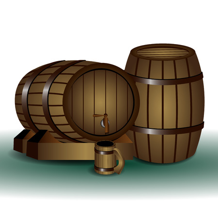 Isolated set of beer barrels on a white background, vector illustrationのイラスト素材