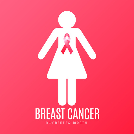 Isolated pink women icon with a ribbon, Breast cancer campaign, Vector illustrationのイラスト素材