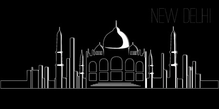 Skyline of New Delhi on a black background, Vector illustrationのイラスト素材