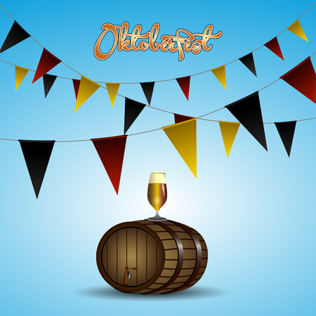 Isolated beer glass and a barrel, Oktoberfest Vector illustrationのイラスト素材