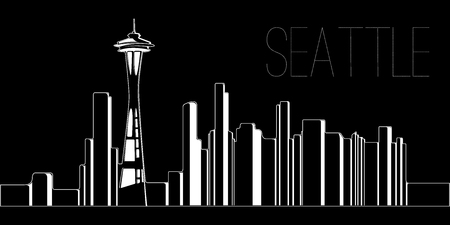 Skyline of Seattle on a black background, Vector illustrationのイラスト素材