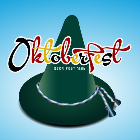 Isolated traditional hat and text, Oktoberfest Vector illustrationのイラスト素材