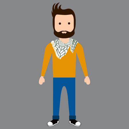 Isolated hipster character on a grey background, Vector illustrationのイラスト素材