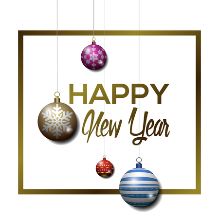 Happy new year poster with christmas balls vector illustrationのイラスト素材