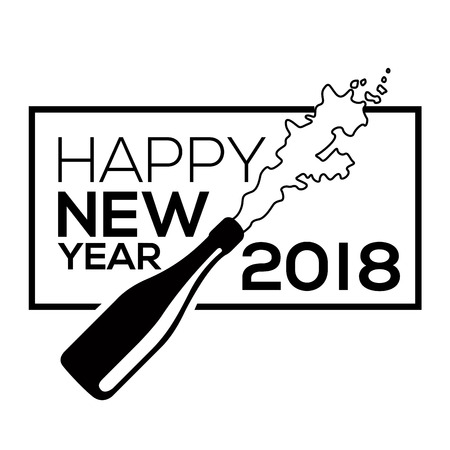 Happy new year poster with a champagne bottle, Vector illustrationのイラスト素材