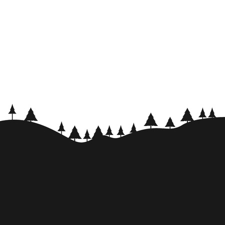 Black silhouette landscape with trees, abstract vector illustrationのイラスト素材