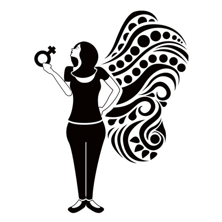 Girl holding a female gender symbol. Happy women day. Vector illustration designのイラスト素材