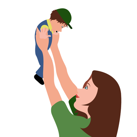 Mother holding her son iconのイラスト素材