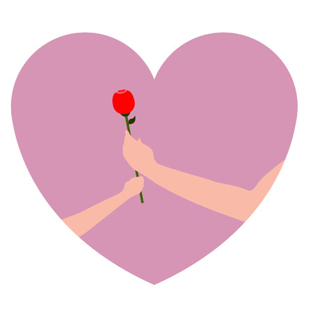 Pair of hands holding a rose Vector illustration.のイラスト素材