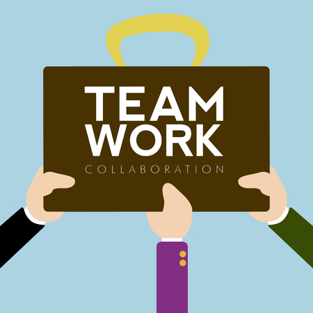 Hands holding a suitcase. Teamwork. Vector illustration designのイラスト素材