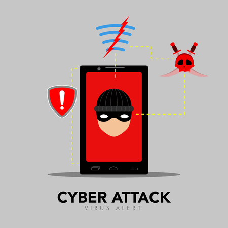 Thief icon on a cellphone device. Cyber attack concept. Vector illustration designのイラスト素材