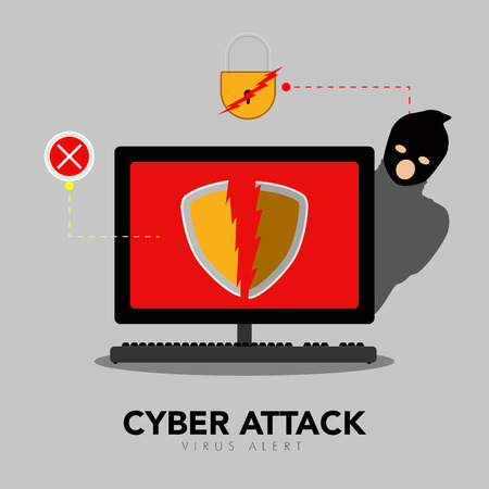 Thief hacking a computer icon. Cyber attack conceptのイラスト素材