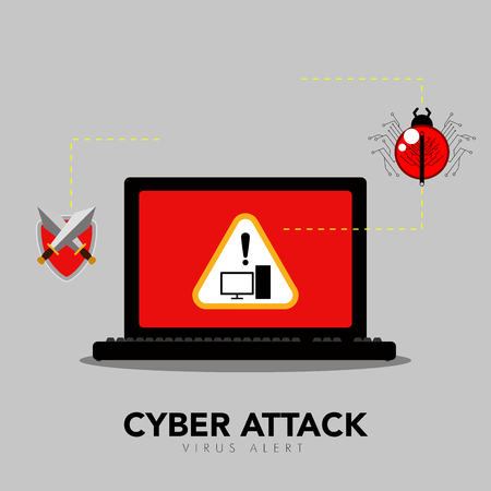 Alert icon on a computer screen. Cyber attack concept. Vector illustration designのイラスト素材