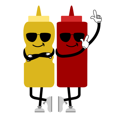 Cool sauce bottles with sunglasses. Fast food. Vector illustration designのイラスト素材