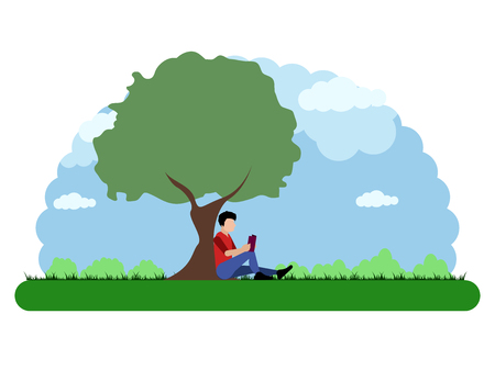 Landscape of a park with a person reading. Vector illustration designのイラスト素材