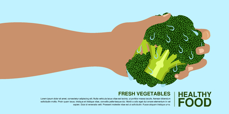 Hand holding a brocoli. Healthy food concept. Vector illustration designのイラスト素材